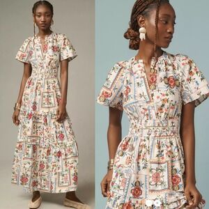 by Anthropologie Somerset Maxi Dress Oyster Print Small Petite